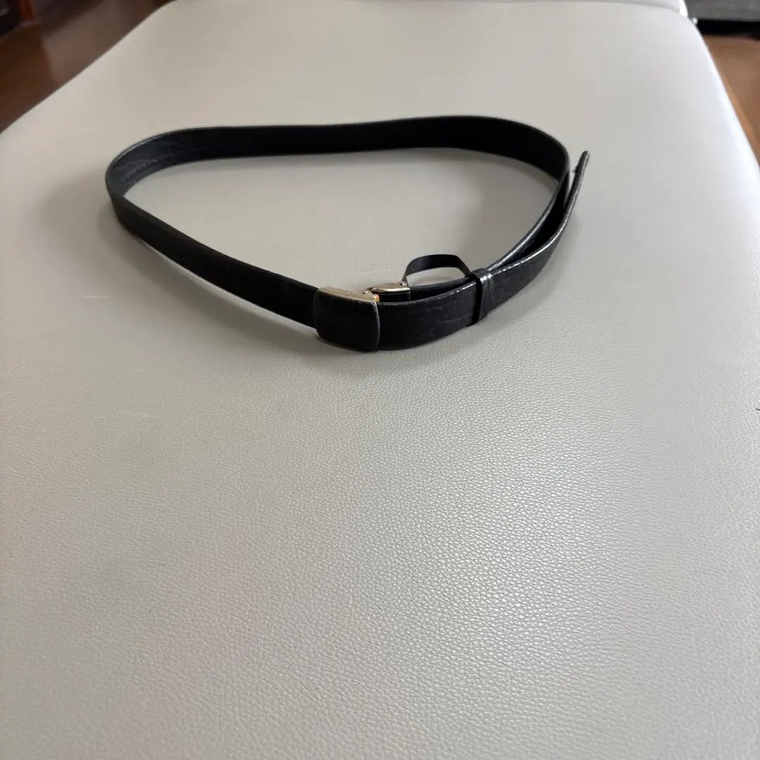 Thumbnail of Black leather belt with metal buckle