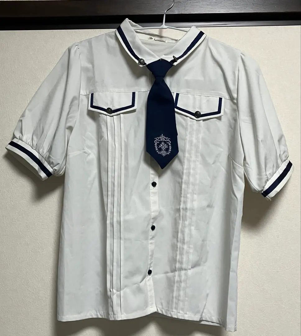 Thumbnail of axes femme short-sleeved military-style blouse with a tie