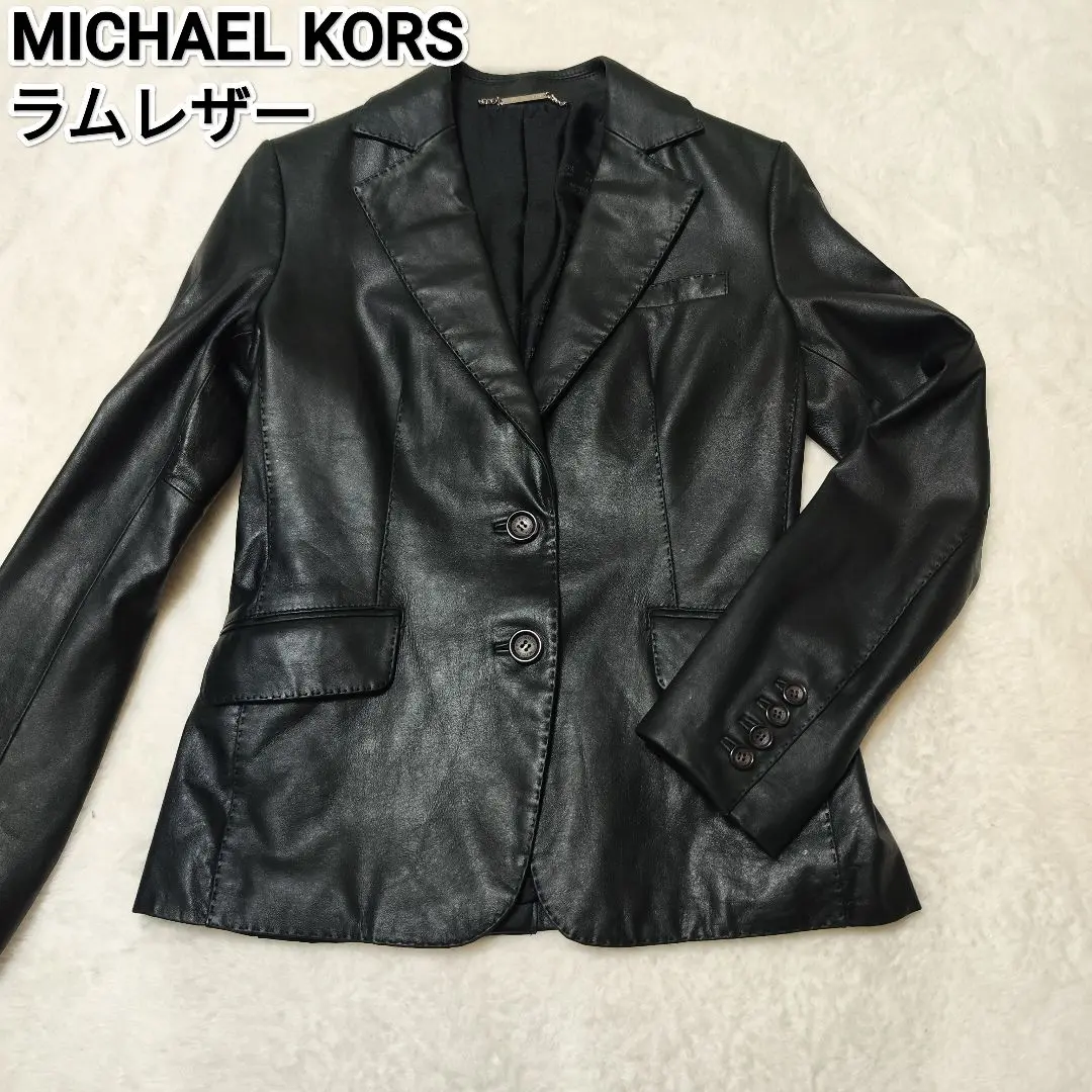 MICHAEL KORS マイケルコース テーラード レザージャケット 黒 ラム mk-005-e.jpg