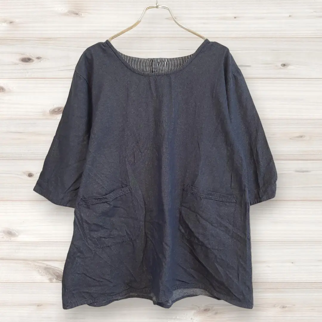 O238 短袖針織衫（M-L）套頭衫 棉質 口袋 牛仔風 的縮圖