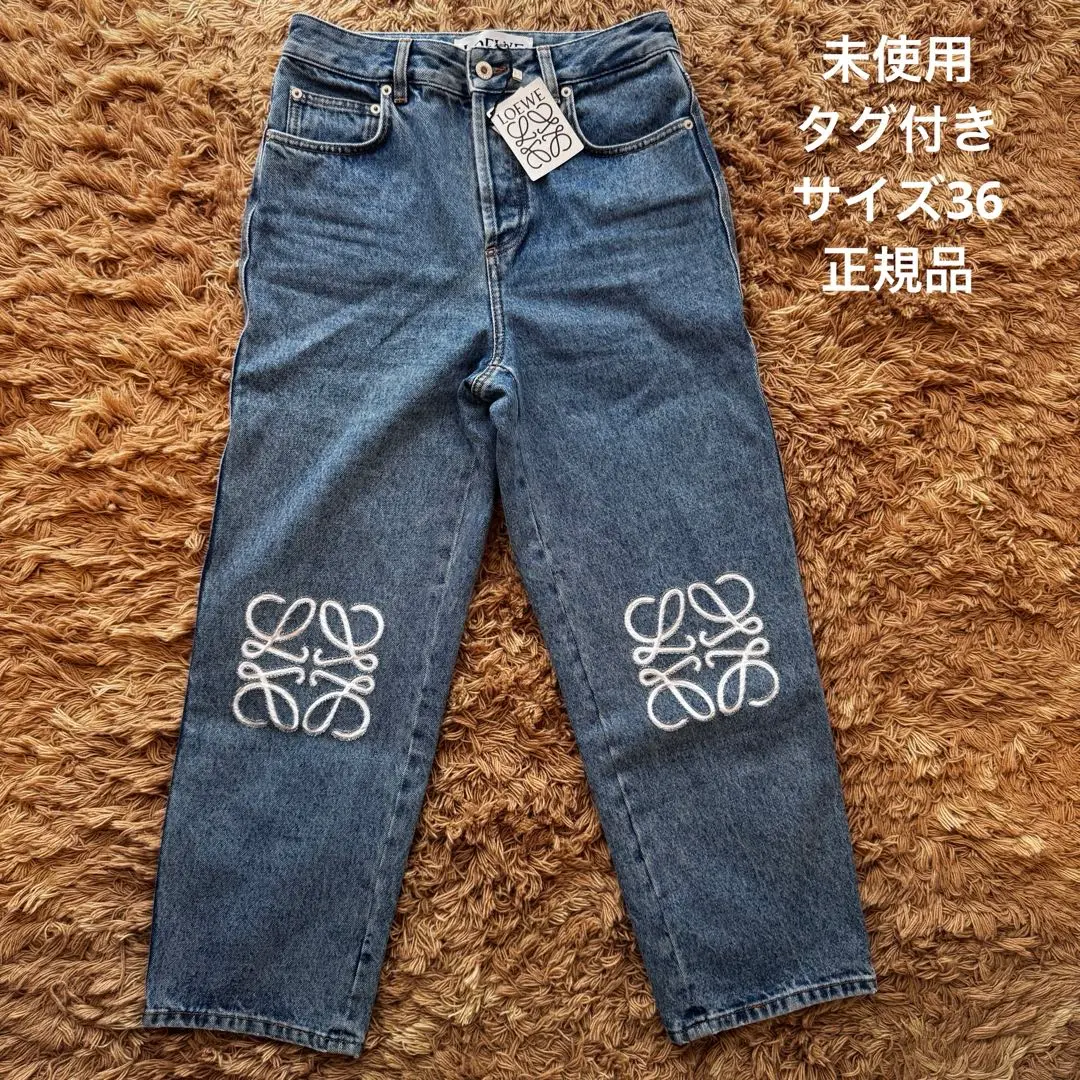 LOEWE パッチワーク ストレートデニム LOEWE / ロエベ | レザーパッチ ロールアップ フィッシャーマン
