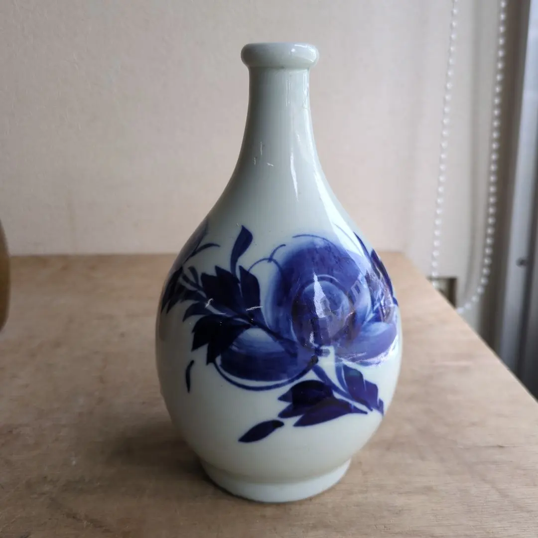 Thumbnail of Antique Imari small Tokkuri (sake bottle) sometsuke (blue and white) pottery flower vase object