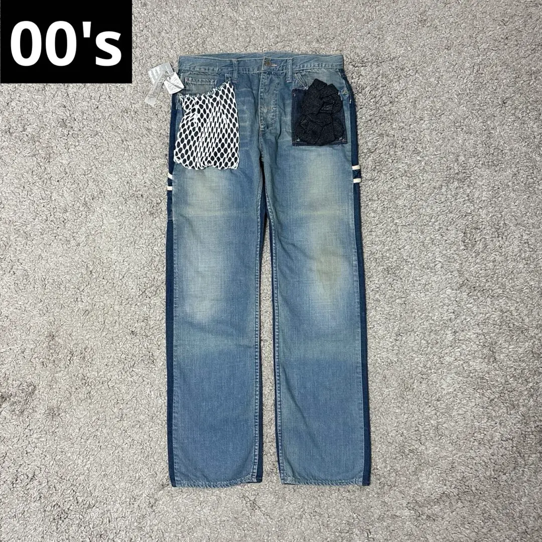 【アレキサンダーリーチャン】デニムパンツ リメイク 異素材 ジーンズ アレキサンダーリーチャン デニムパンツ リメイク 異素材 メンズ