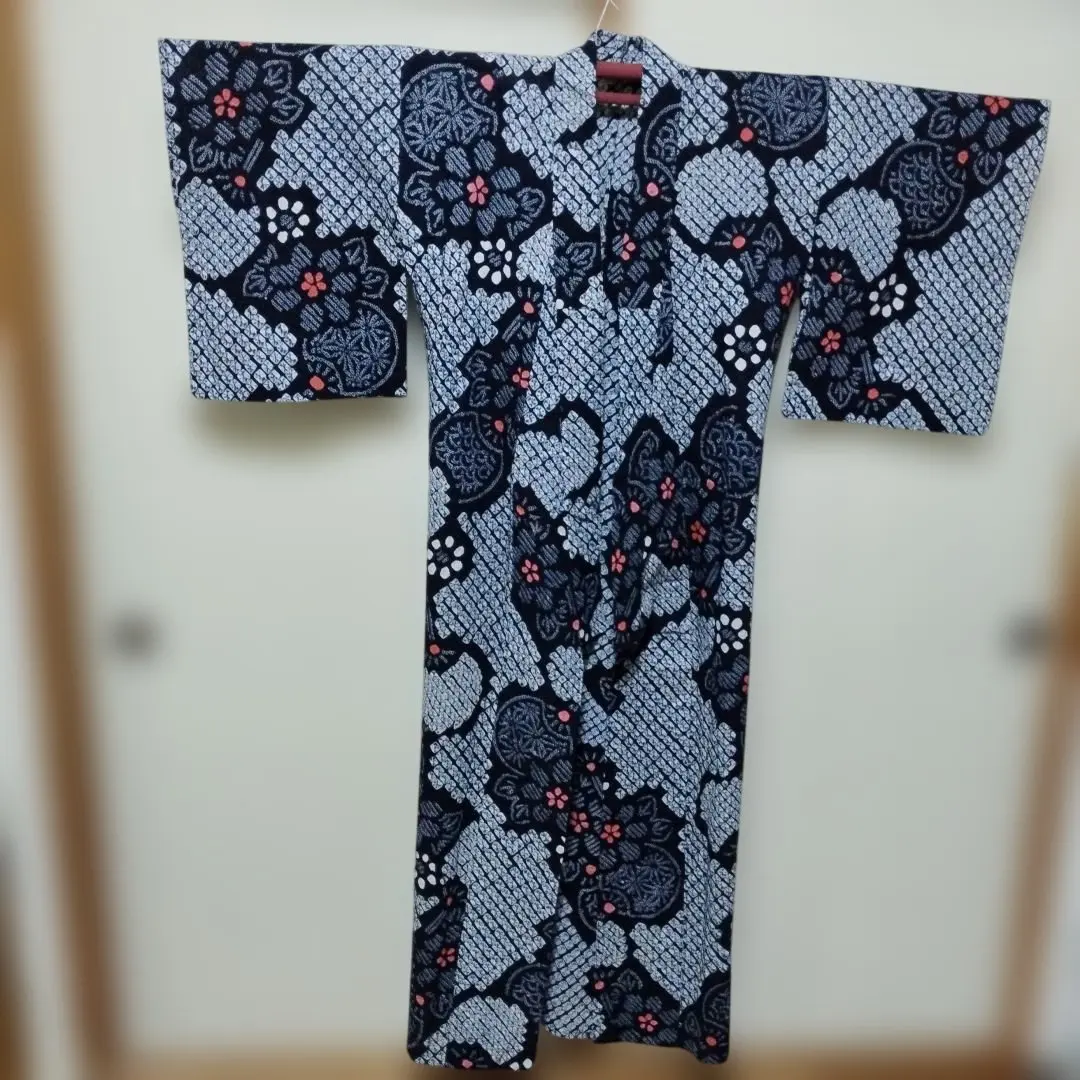 週末限定特賣!! 美品 有松絞染浴衣 深藍色 的縮圖