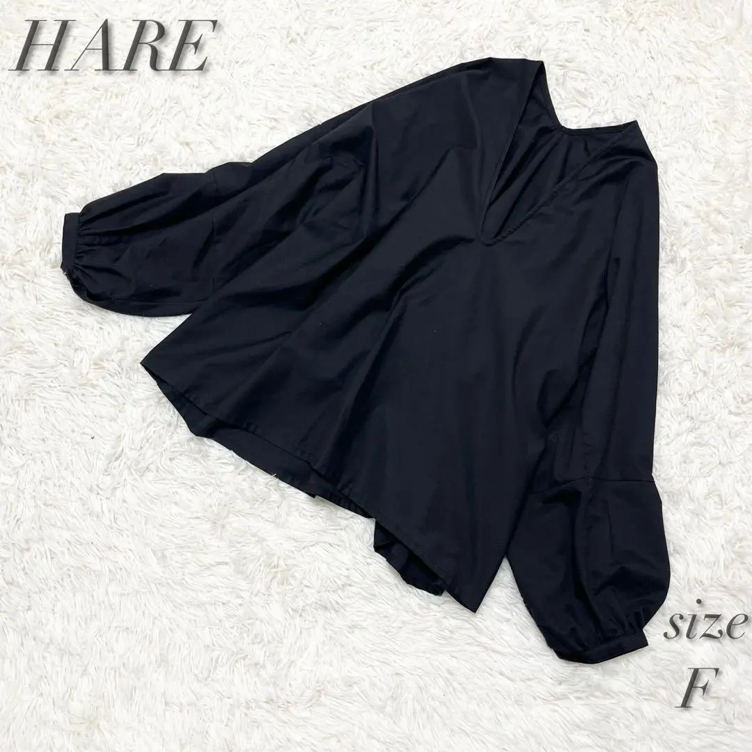 【美品】HARE 哈雷 泡泡袖襯衫 Oversize 蝴蝶結 黑色 的縮圖