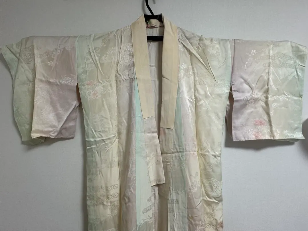 Thumbnail of Price negotiable: Ivory silk undergarment (nagajuban) with floral embroidery