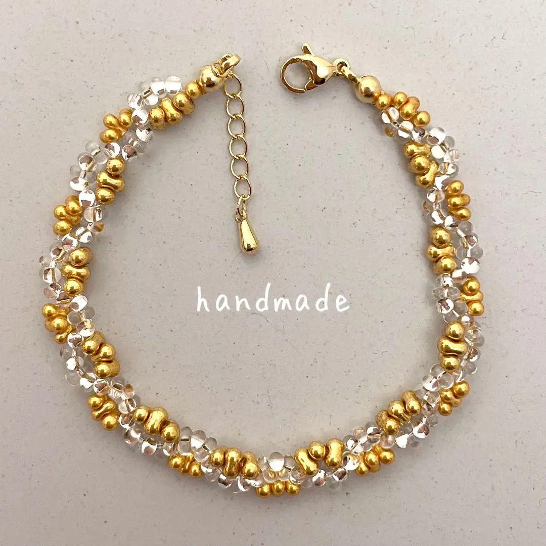 Thumbnail of Beaded bracelet, farfalle beads, gold, crystal