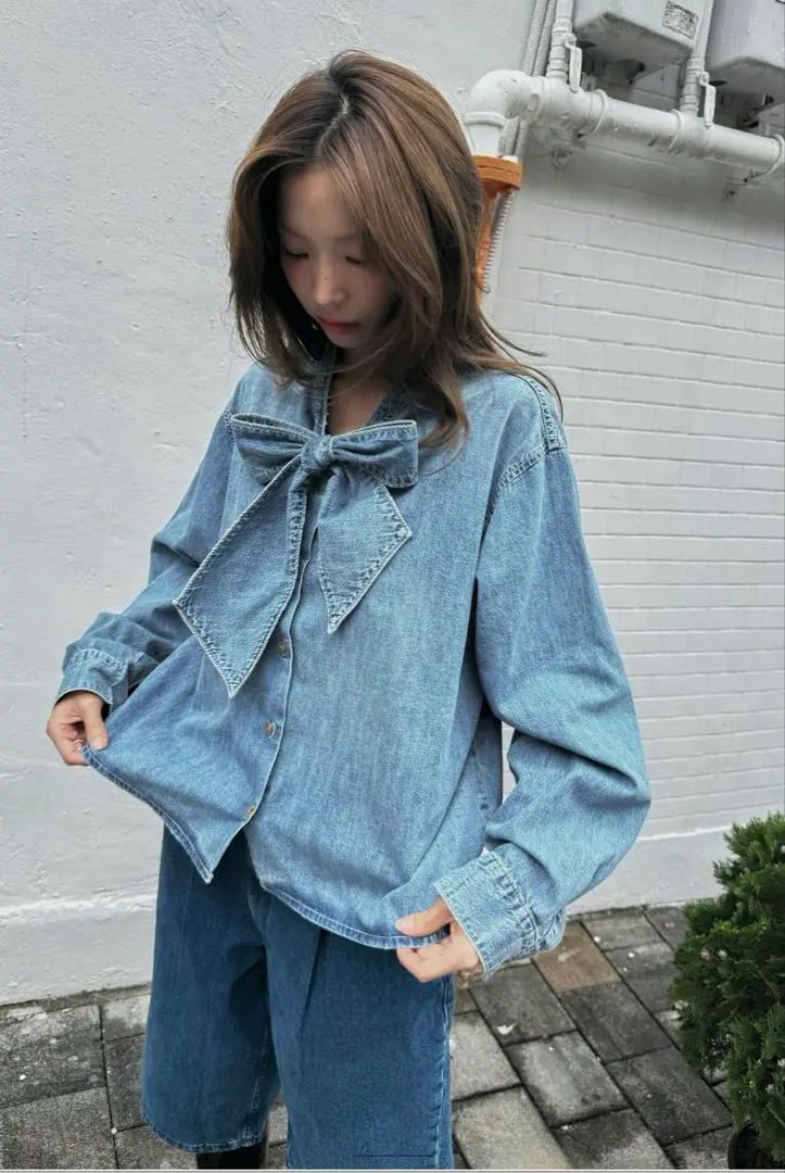 ZARA デニムリボン付きシャツ Z1975 デニムリボンシャツ - ブルー | ZARA Japan / 日本