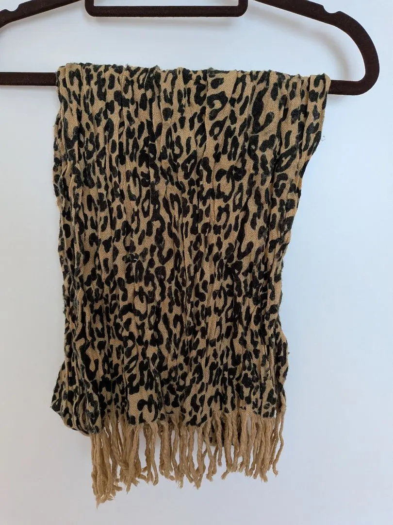 Thumbnail of Leopard print muffler, beige and black, with fringe