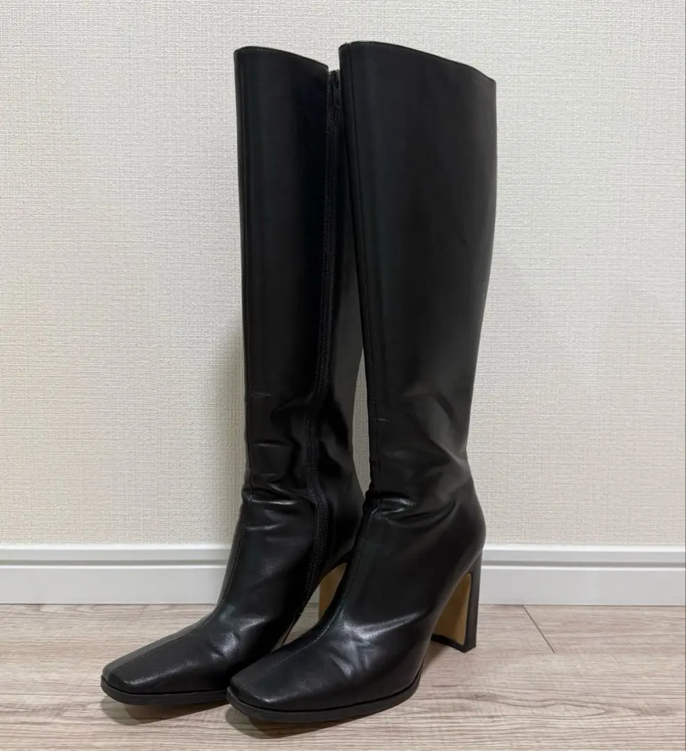 【美品】黑色皮革 長靴 方頭 的縮圖