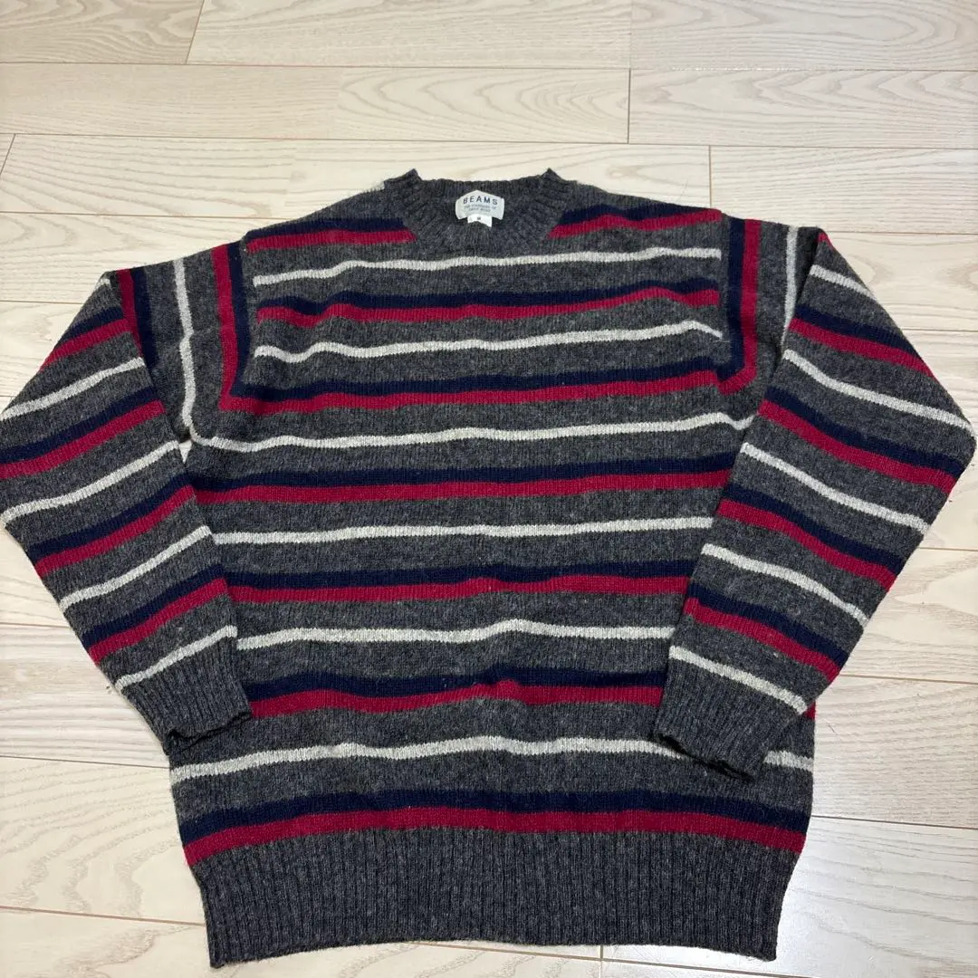 BEAMS 條紋 羊毛100% 針織毛衣 M 的縮圖