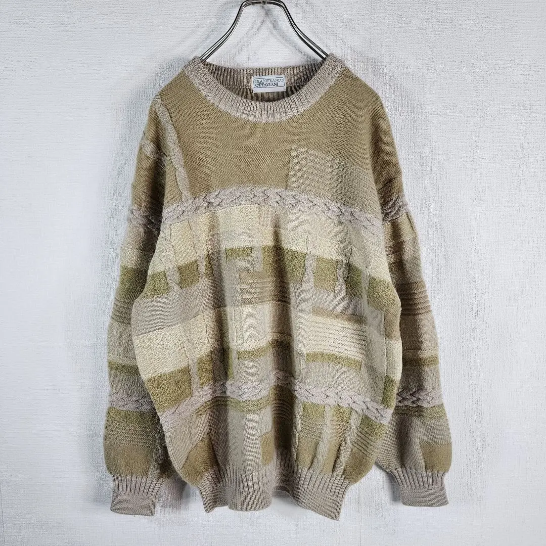Thumbnail of Vintage 3D Knit Cable Knit Beige Oversized Wool Made in Japan