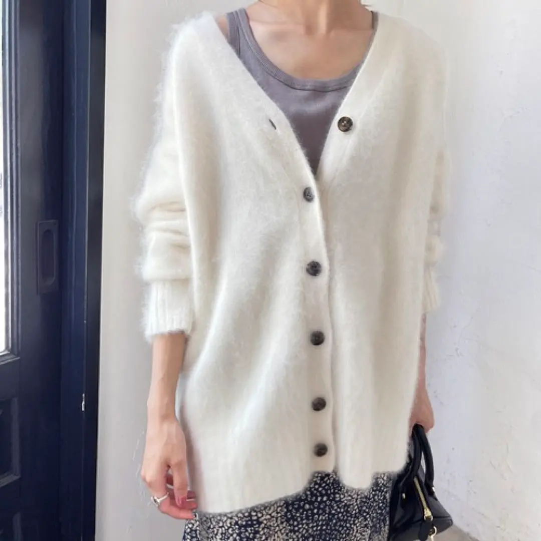 極美品 スピックアンドスパン ファーニットロングカーディガン ラクーン 大人気 ファーニットロングカーディガン | スピック＆スパン(Spick and Span