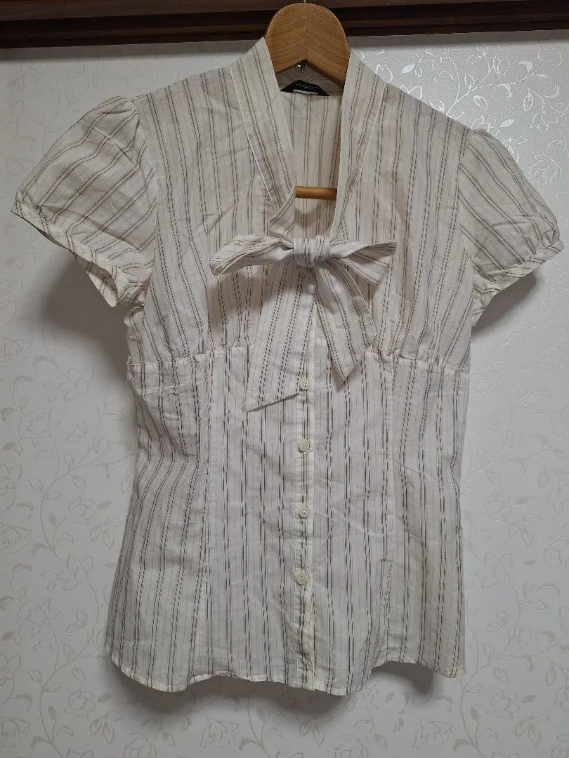 COMME CA ISM★條紋襯衫女上衣★蝴蝶結 的縮圖