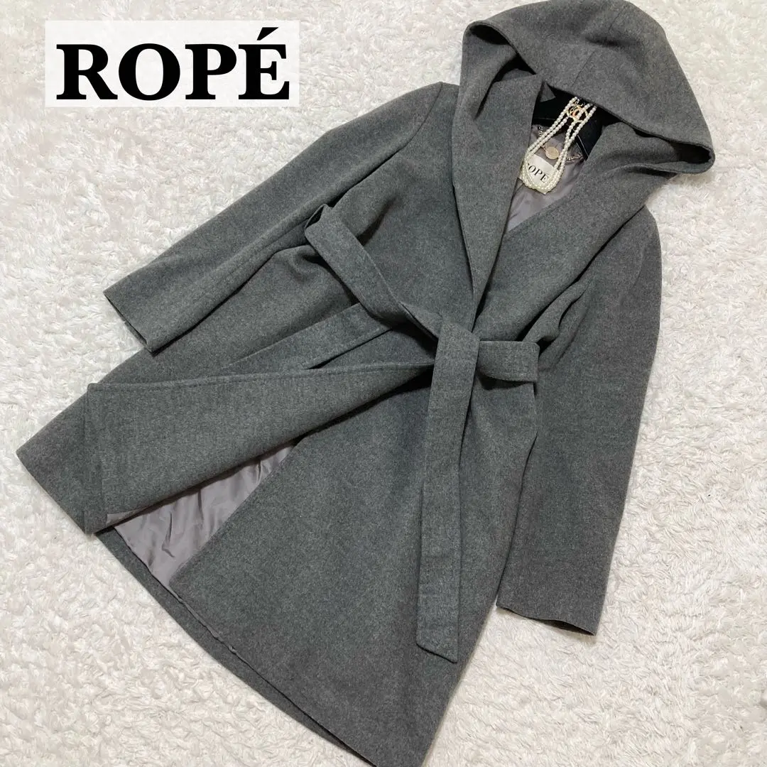 Thumbnail of Beautiful Condition ♡ ROPE Hooded Coat with Belt, Cashmere Blend, 38 (M), Long Length