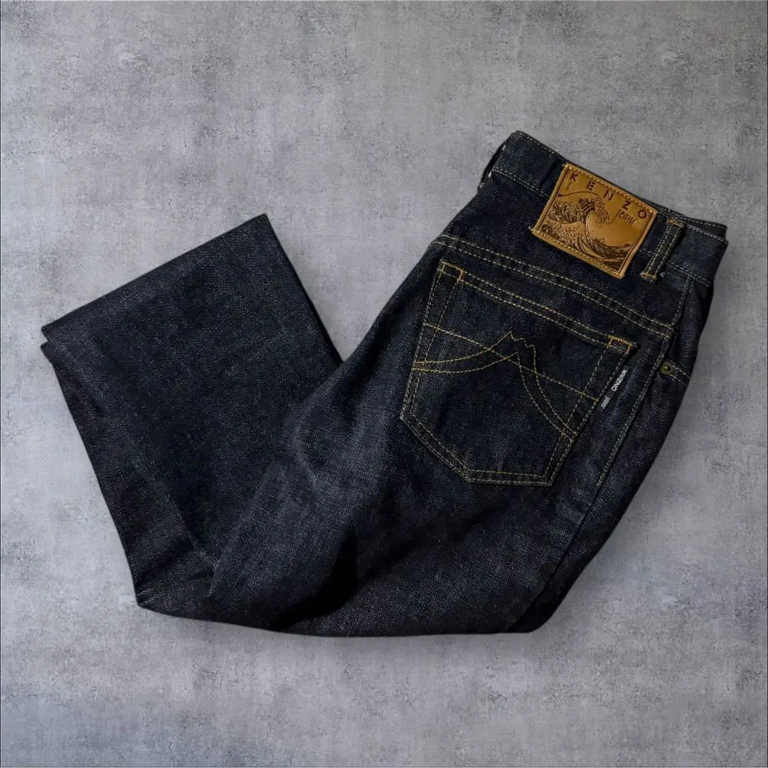 KENZOJEANS日本製丹寧富士山縫線深藍色 高腰錐形90年代 的縮圖