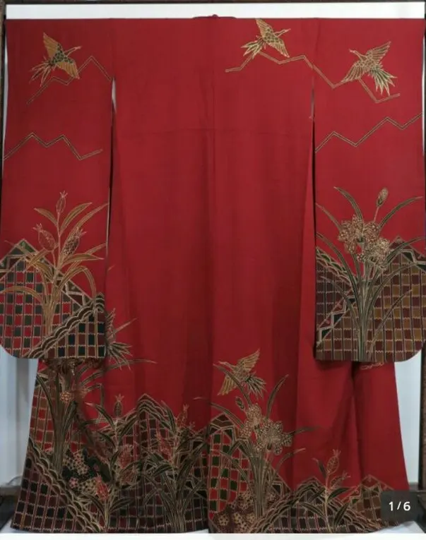 Thumbnail of Beautiful Condition! Furisode (long-sleeved kimono) for formal occasions, lined, hand-painted, gold leaf embellishments. Price reduced! 620Janirere