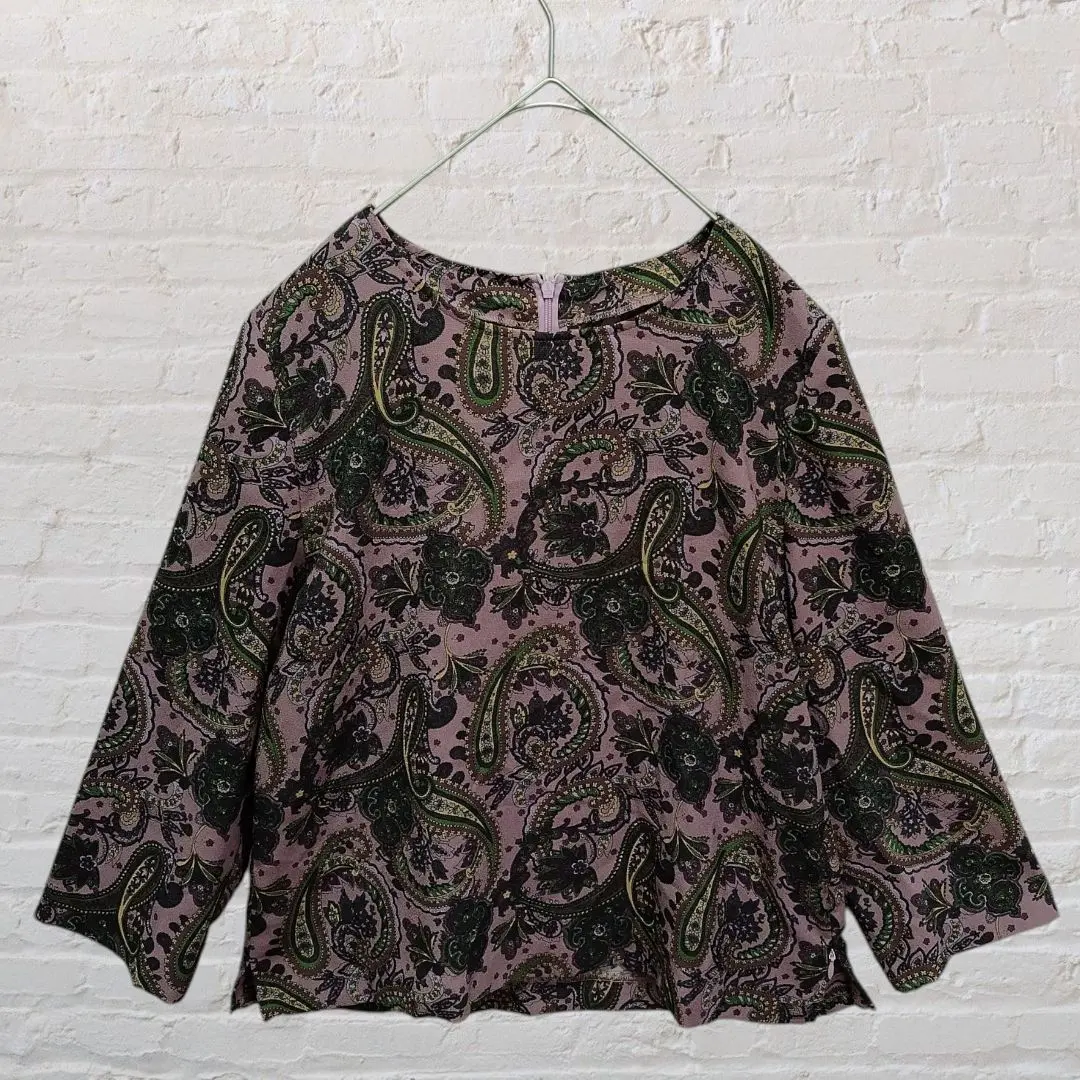 Thumbnail of Batik Paisley Scarf Pattern Short Sleeve Blouse Retro Pattern Shirt M