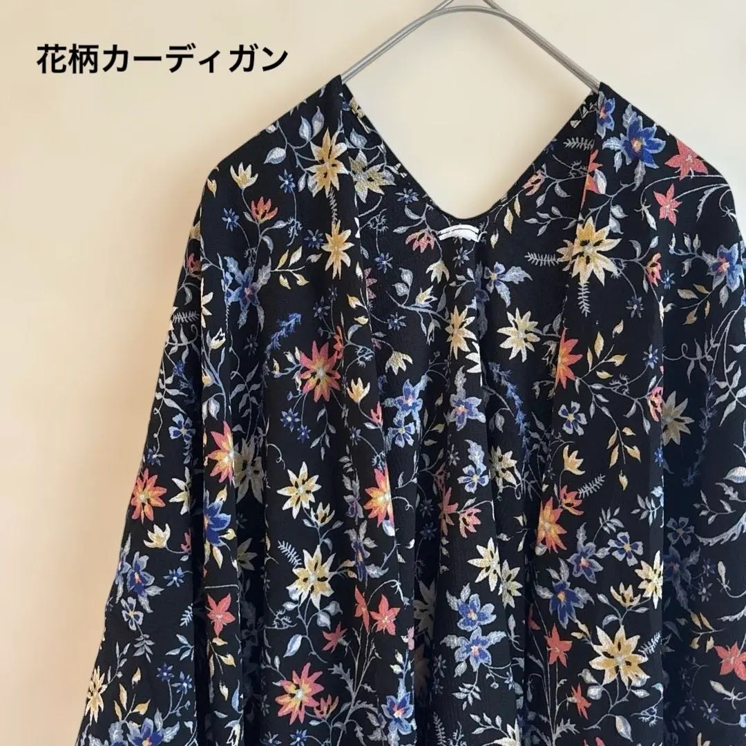 Thumbnail of Floral Cardigan Short Sleeve Navy Long Open Front Loose Fit