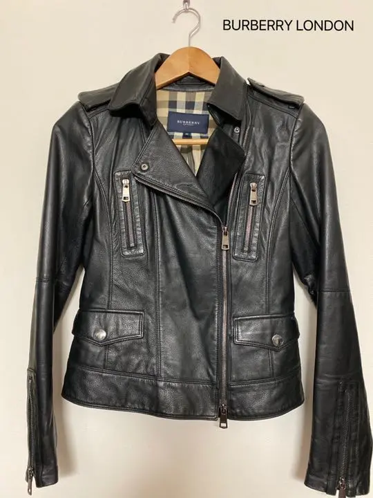 美品　バーバリーロンドン　ライダースジャケット　ダブルジップ　カーキ　38 M 美品 バーバリーロンドン ライダースジャケット ダブルジップ