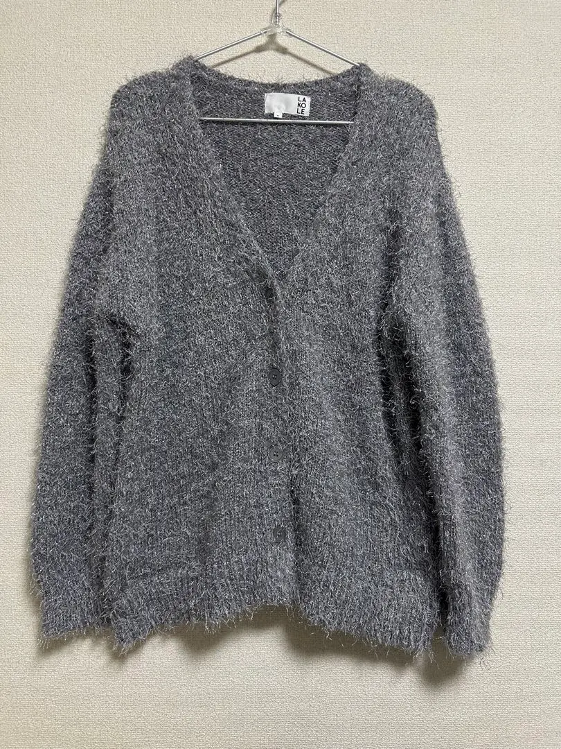 Thumbnail of LAKOLE Gray V-neck knit cardigan, knitwear, autumn clothes, winter clothes
