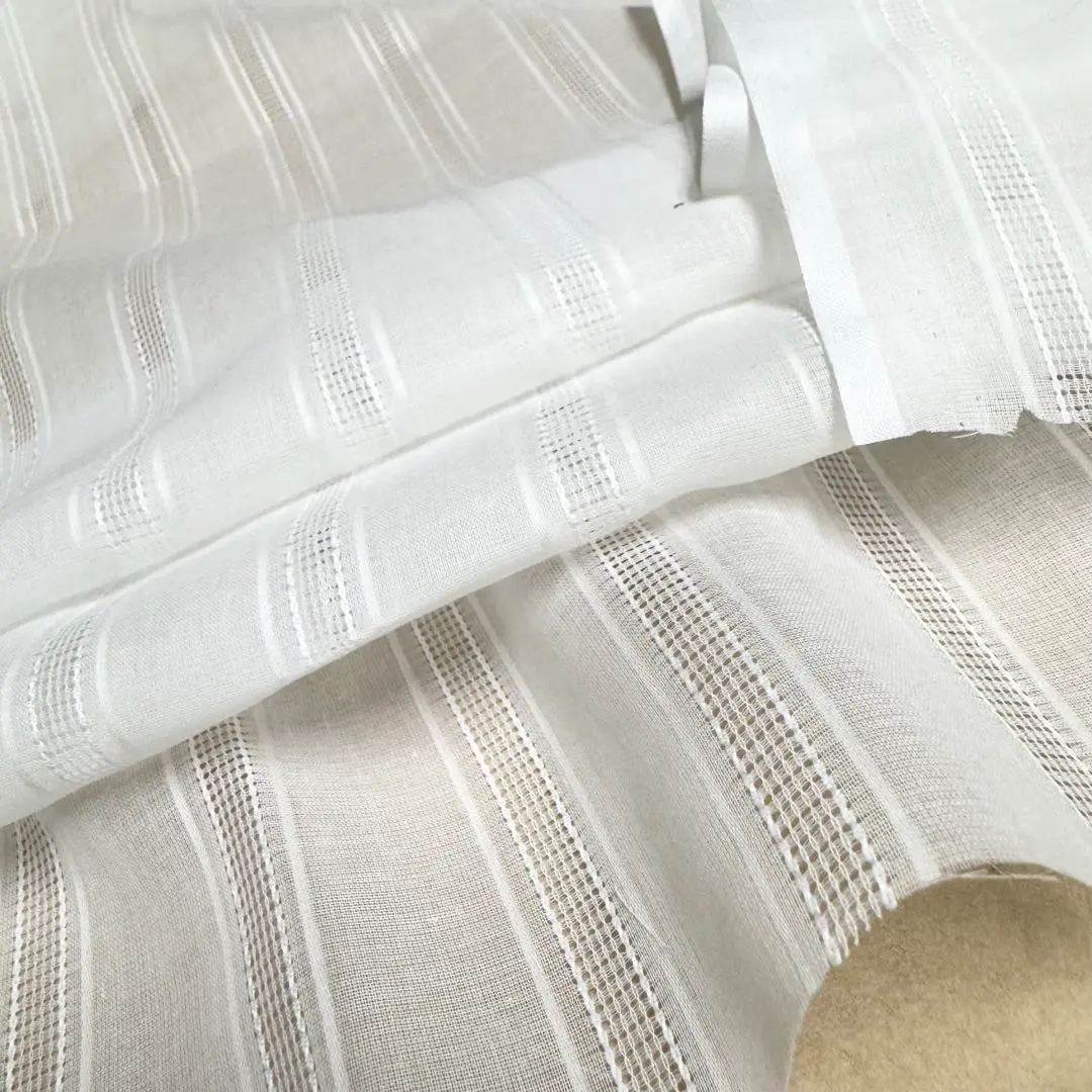 Thumbnail of 4M Japanese Cotton Lawn Needle-punched Lace Stripe White Fabric