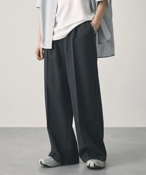 TR彈力西裝面料 直筒 1褶 熨燙中線 寬褲 的縮圖