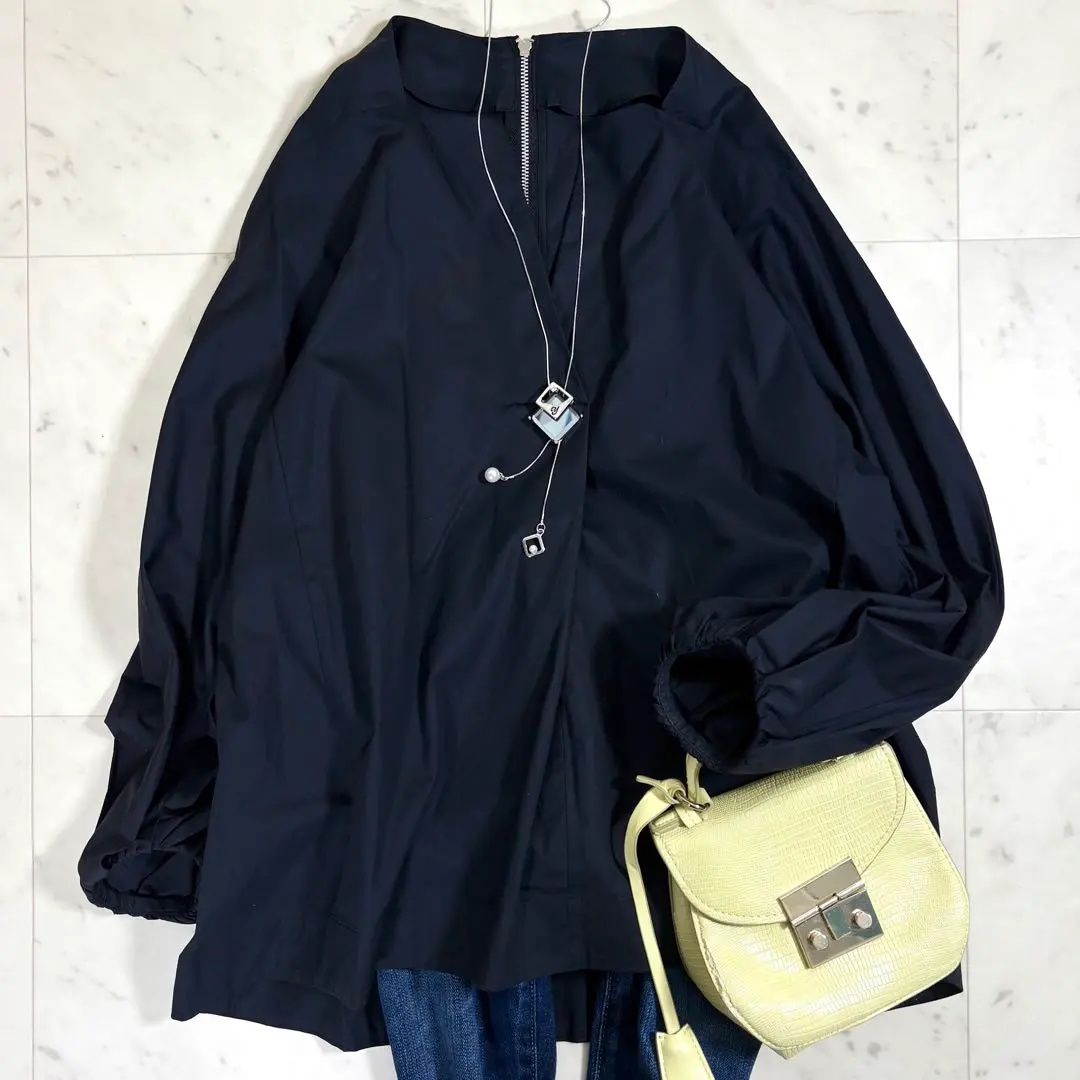 人氣 ANAY 定價2.6萬 彈力府綢蓬袖襯衫 黑 M￼ 的縮圖