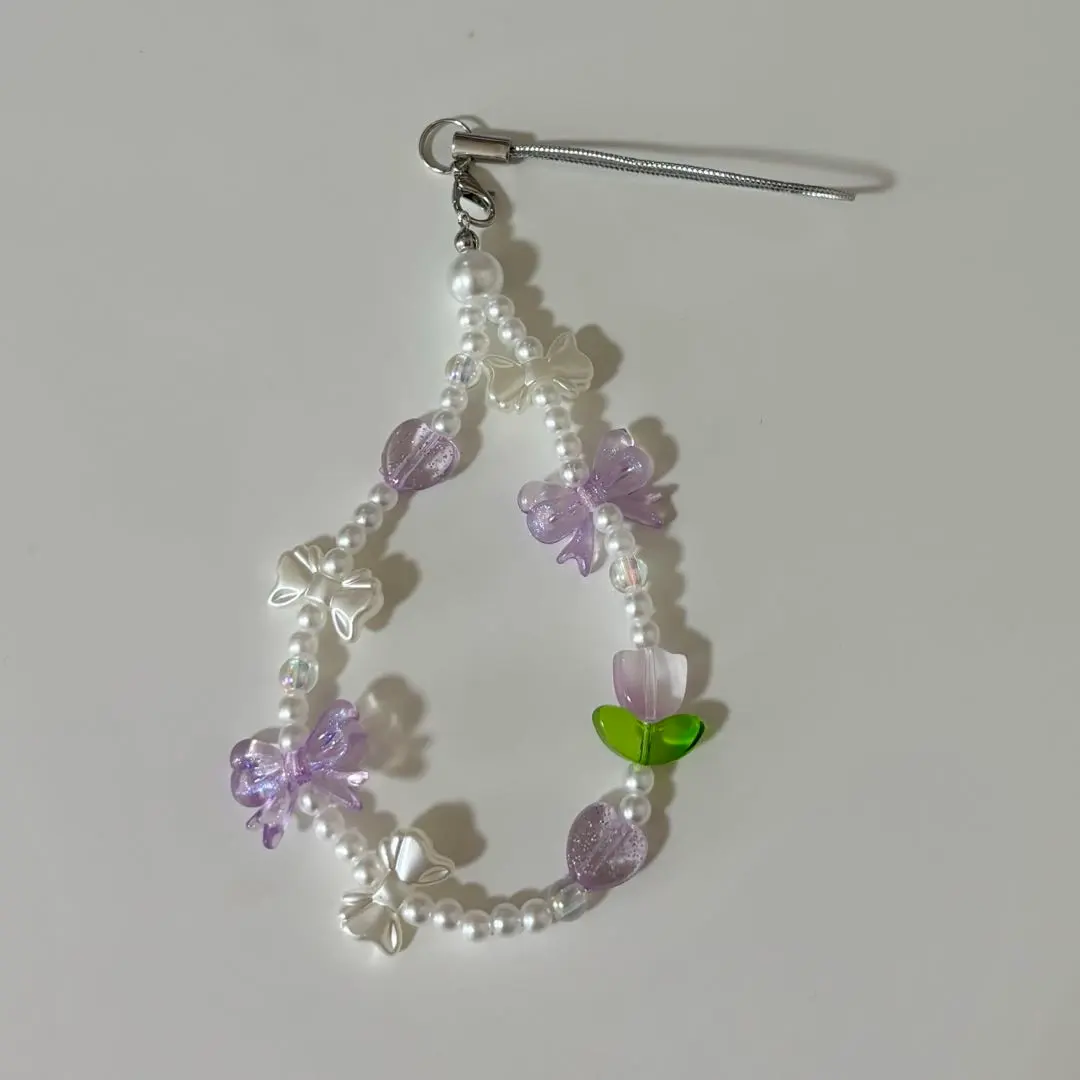 Thumbnail of 925 Korean beaded strap beaded keychain purple Sana member color