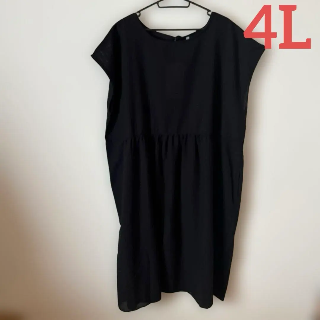 Thumbnail of 【New】Plus Size 4L French Sleeve Gathered Shift Dress - Black