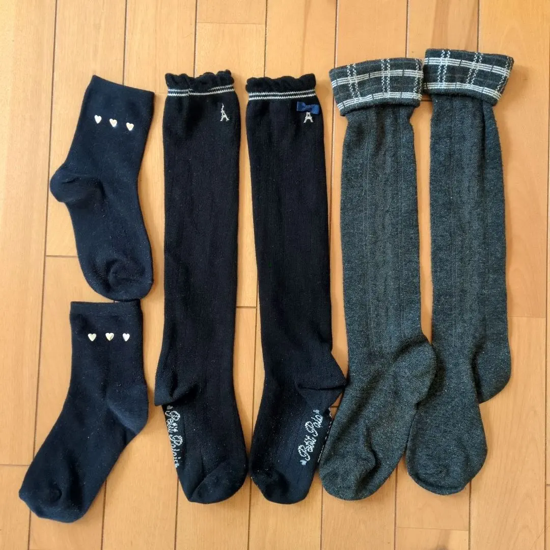 兒童襪子套裝 海軍藍 灰色 短襪、長筒襪3雙套裝 的縮圖