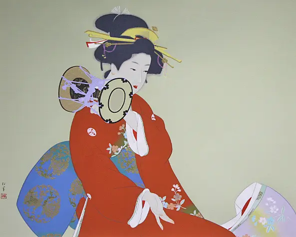 美品 掛け軸 上村松園筆「志ぐれ」美人画 保証書付 シルク