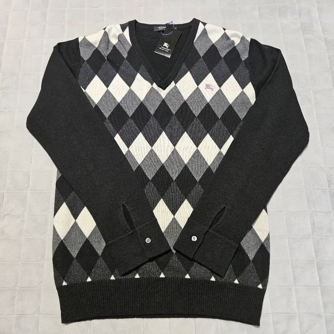 Thumbnail of BURBERRY BLACK Label Diamond Pattern V-neck Sweater Size 2