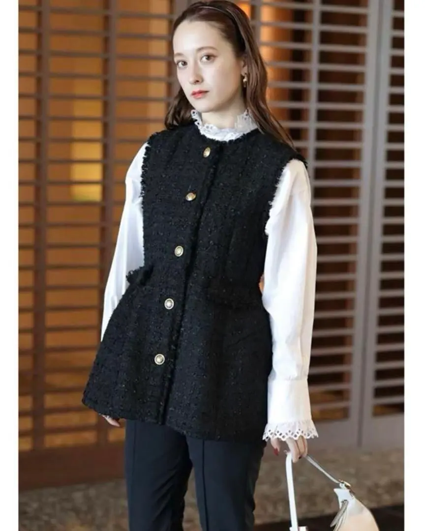 Thumbnail of Beautiful Arpege Story Tweed Peplum Gilet with Gold Buttons