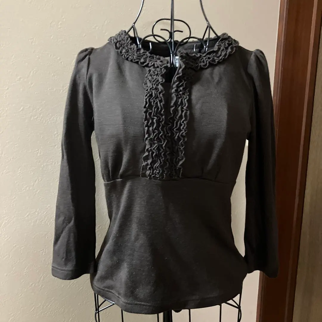 Thumbnail of Courreges Chocolate Brown Wool 100% Long Sleeve Top with Frills