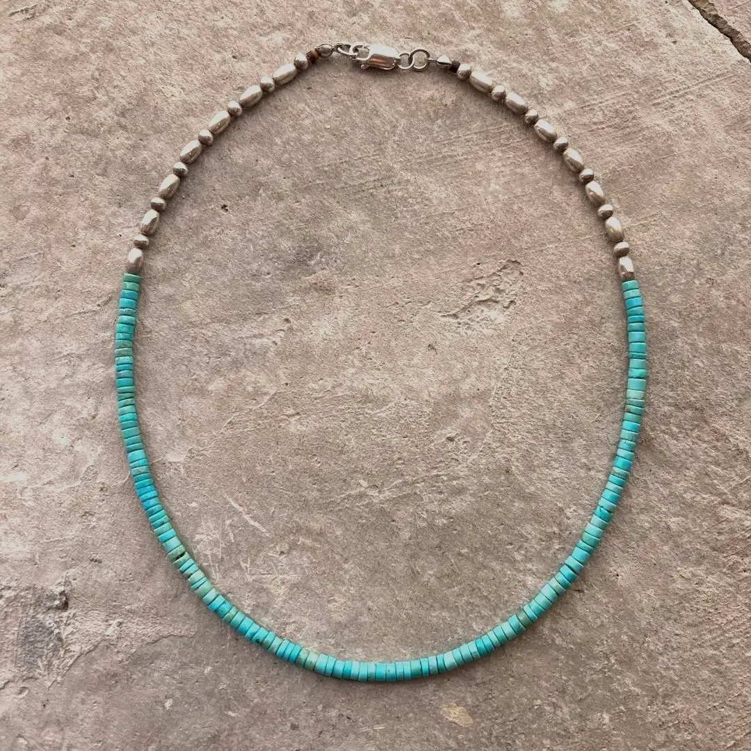Thumbnail of 667 Turquoise and Original Vintage Processed Silver 925 Beads Necklace