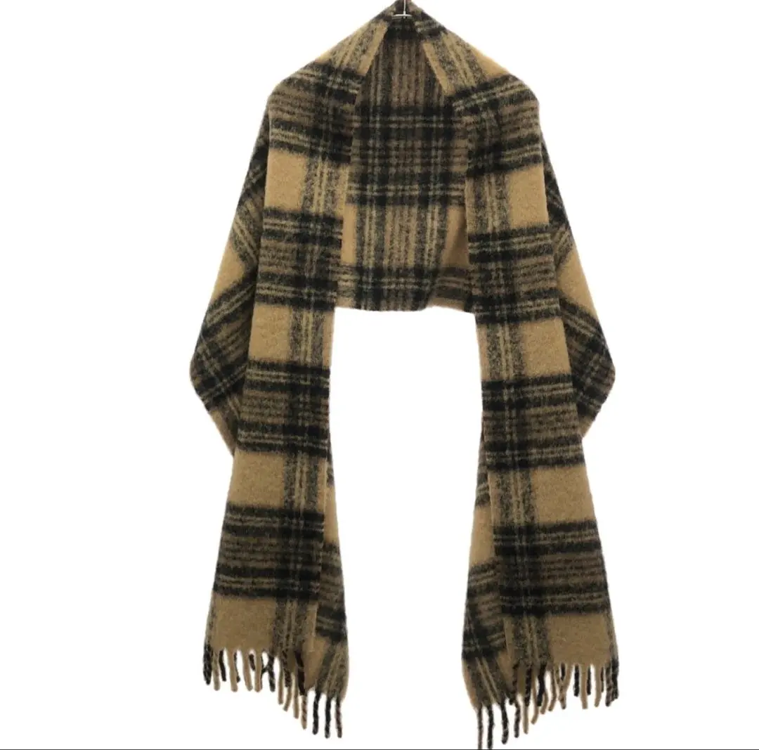 TOTEME 托特摩爾 馬海毛羊駝毛格紋圍巾 棕色 的縮圖