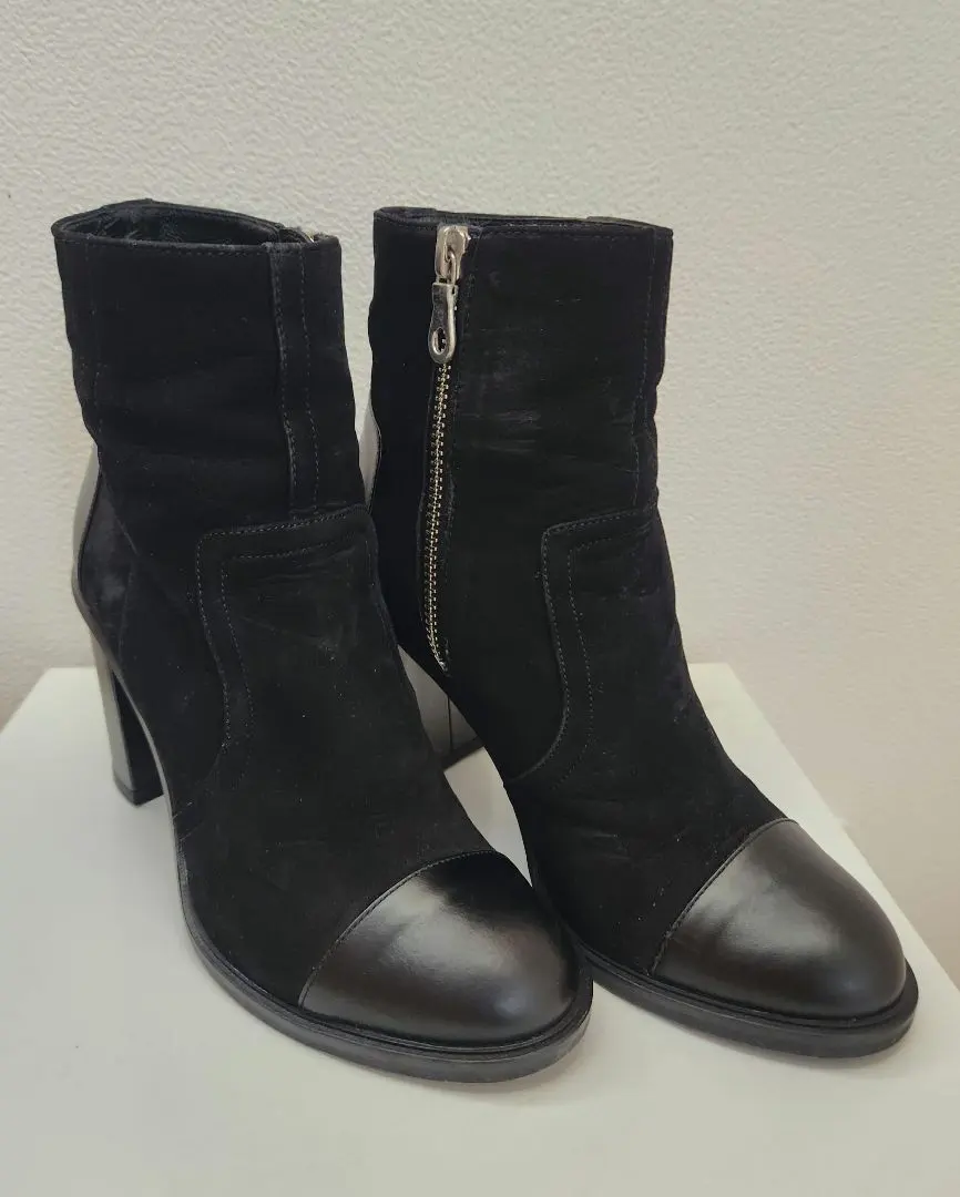 Thumbnail of CALVEN Black Suede Boots, 8cm Heel