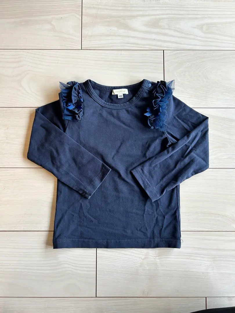 Thumbnail of PANPANTUTU Navy Long-Sleeved Cut-and-Sew Top with Frills 100cm