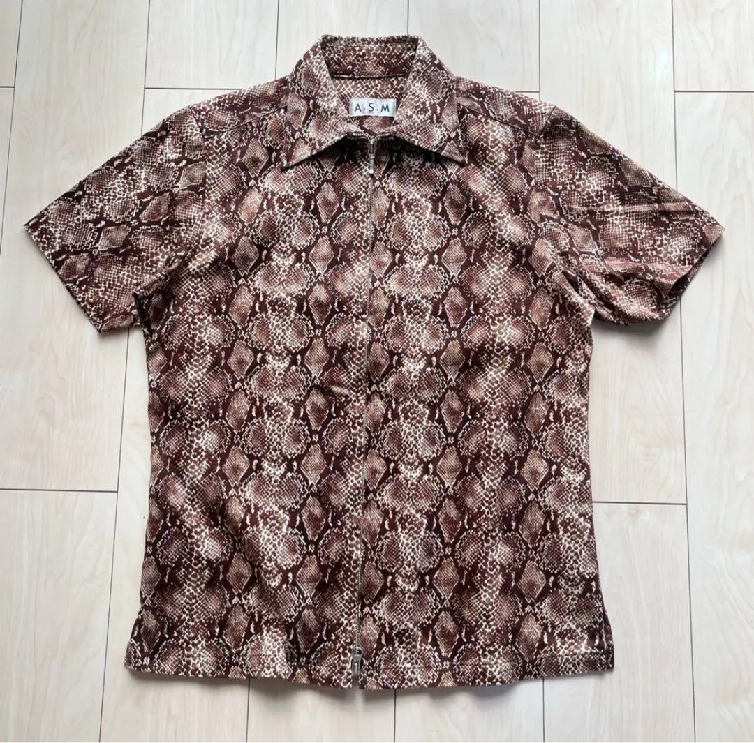 アトリエサブメン A.S.M Y2K 00s 蟒蛇紋 短袖 拉鍊襯衫 的縮圖