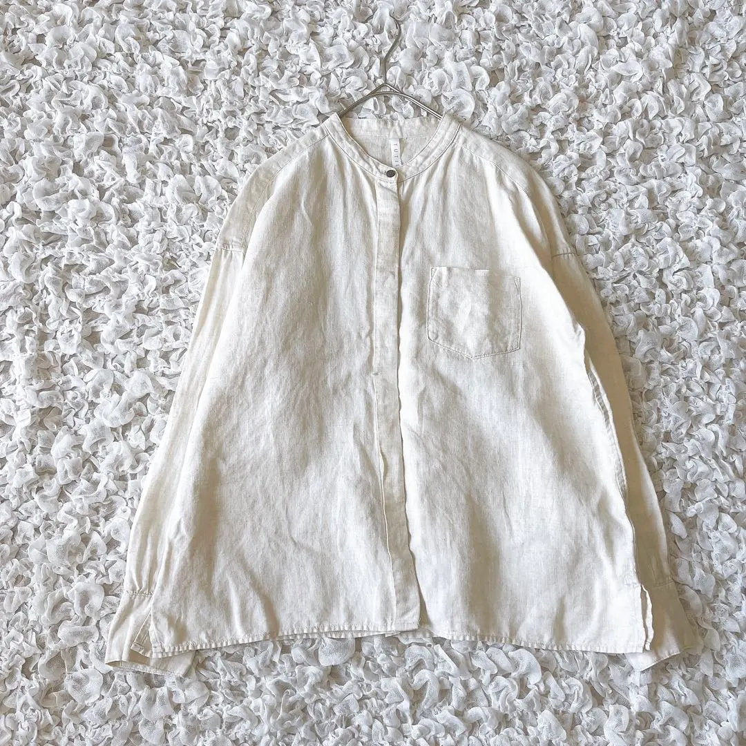 Thumbnail of TUTIE. Tsuchie Band Collar Shirt Blouse Natural Linen Long Sleeve