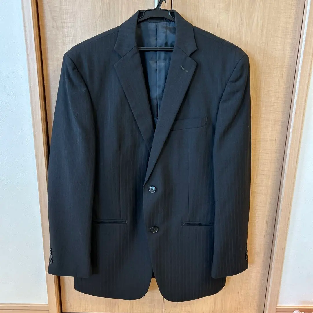 Thumbnail of TAKA-Q Black Striped Business Suit - Top and Bottom