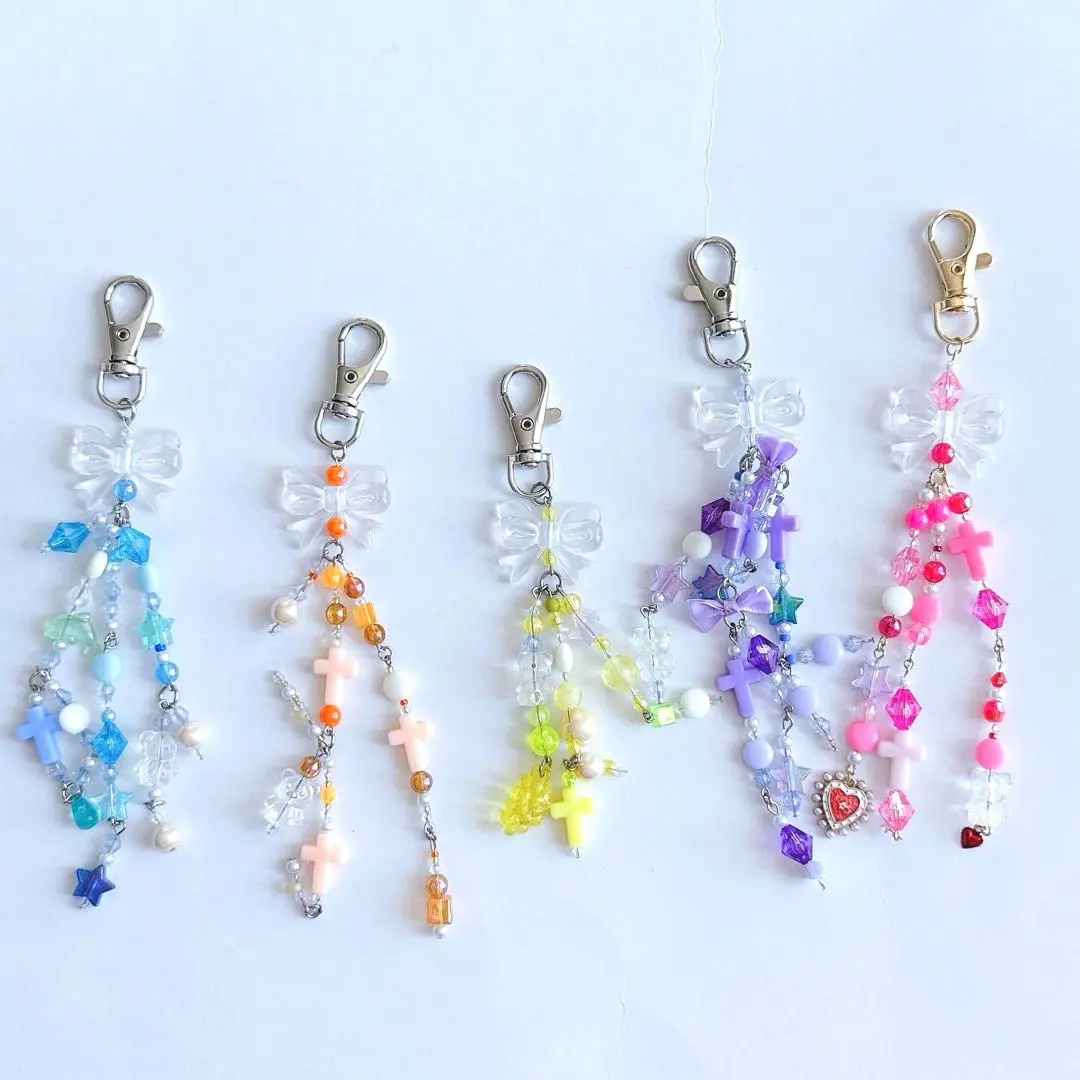 串珠鑰匙圈 5個一組 收藏吊飾 手工製作 的縮圖