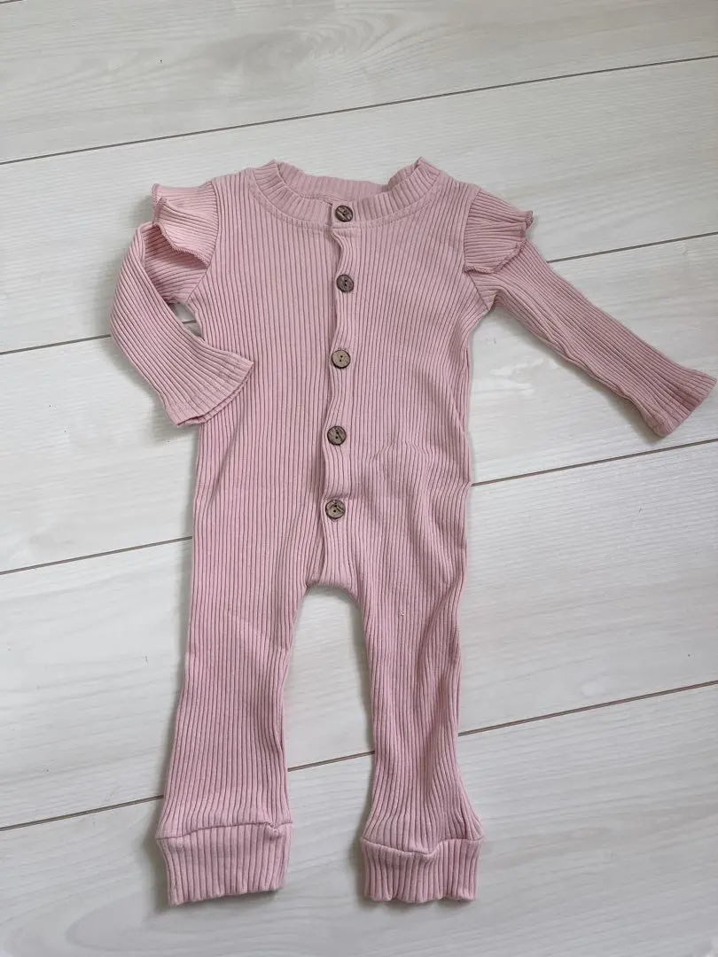 羅紋編織 粉紅色連身衣 70cm 新生兒 的縮圖