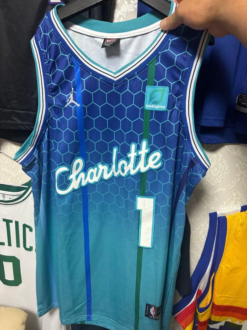 NBA ラメロボールホーネッツジャージユニフォームS/コービジョーダンルカ Amazon | バスケットボールジャージ ラメロ・ボール 番号1 番号2