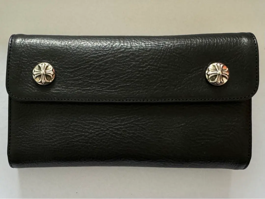 Thumbnail of Chrome Hearts Wave Wallet Cross Button Black Heavy Leather