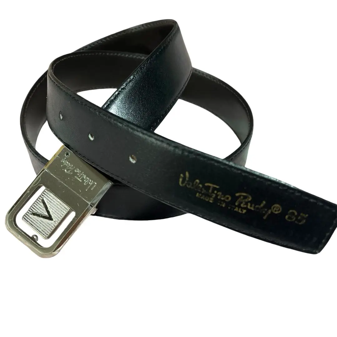 【美品_未使用】valentino garavani ブラックレザーベルト VALENTINO(ヴァレンチノ) レザーベルト ブラック サイズ 95/33