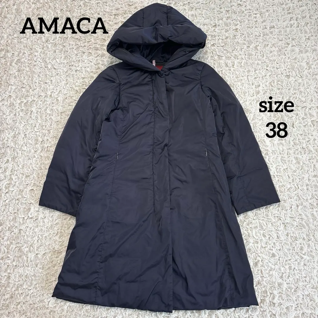 AMACA 阿瑪卡 羽絨大衣 長款 海軍藍 連帽 38 三陽商會 的縮圖