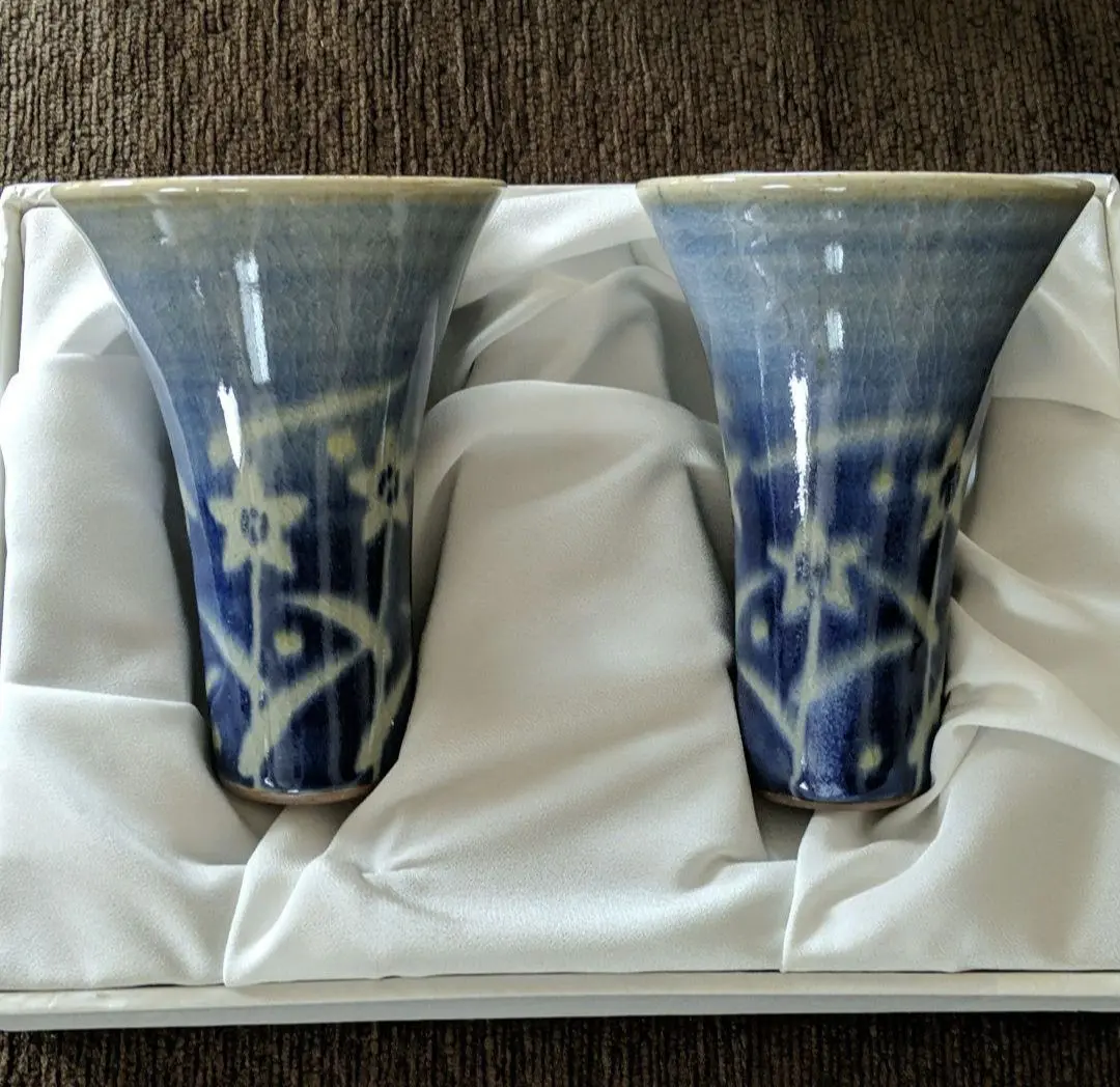 砥部焼 結晶釉 花瓶 きよし窯 山田公夫作 供箱付 B879