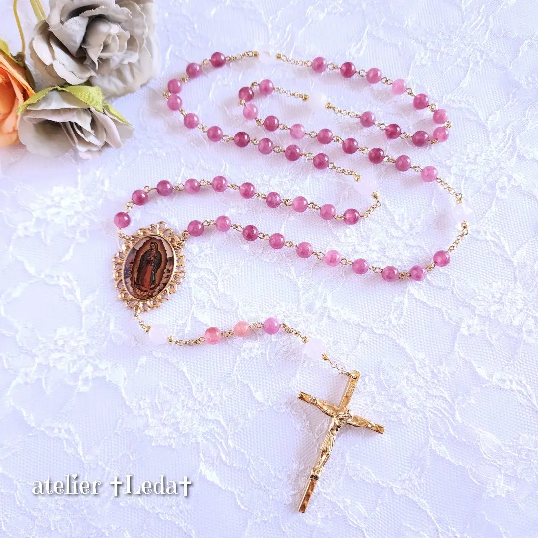 Thumbnail of ☆Strawberry Quartz & Rose Quartz Rosary☆ ~strawberry Q~